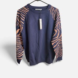 Ariana by Howards Navy Blue Tiger Stripe Sweater S/M NWT MSRP $49.99